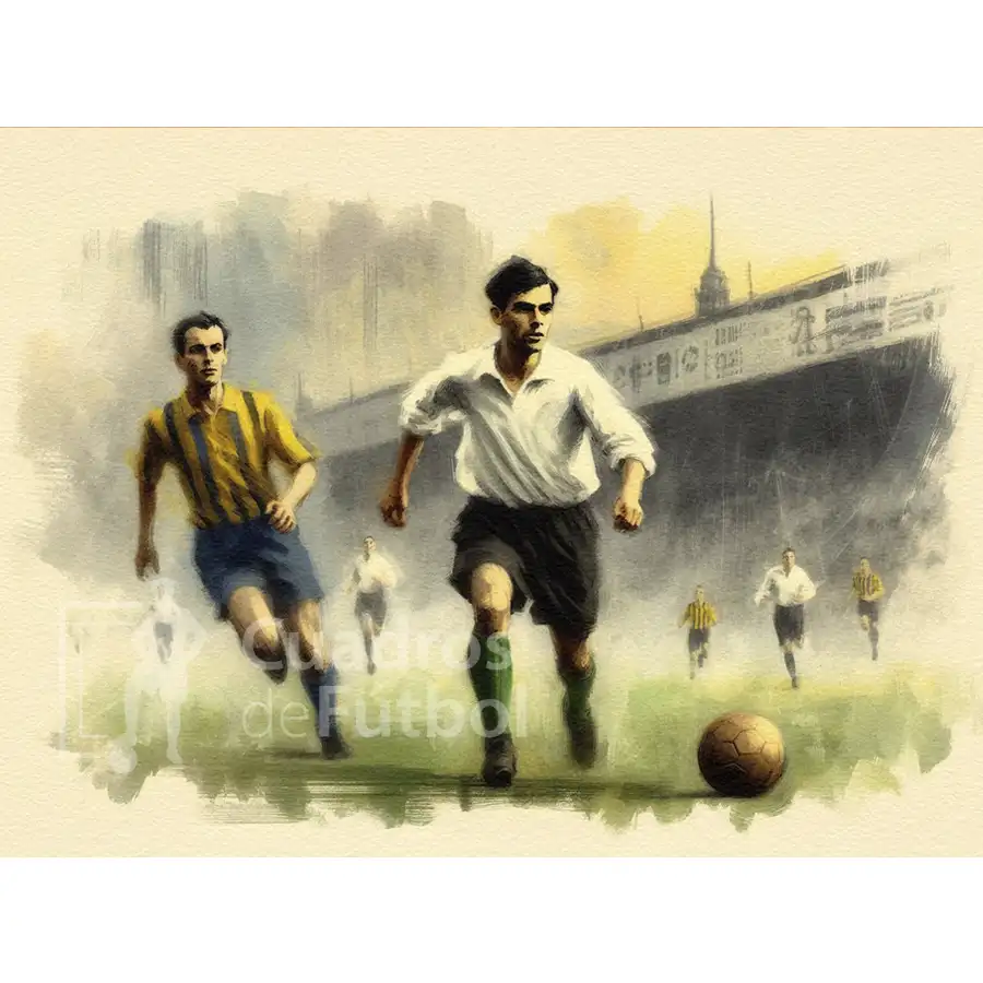 escena retro de un futbolista del Racing de Santander | Cuadros de Fútbol